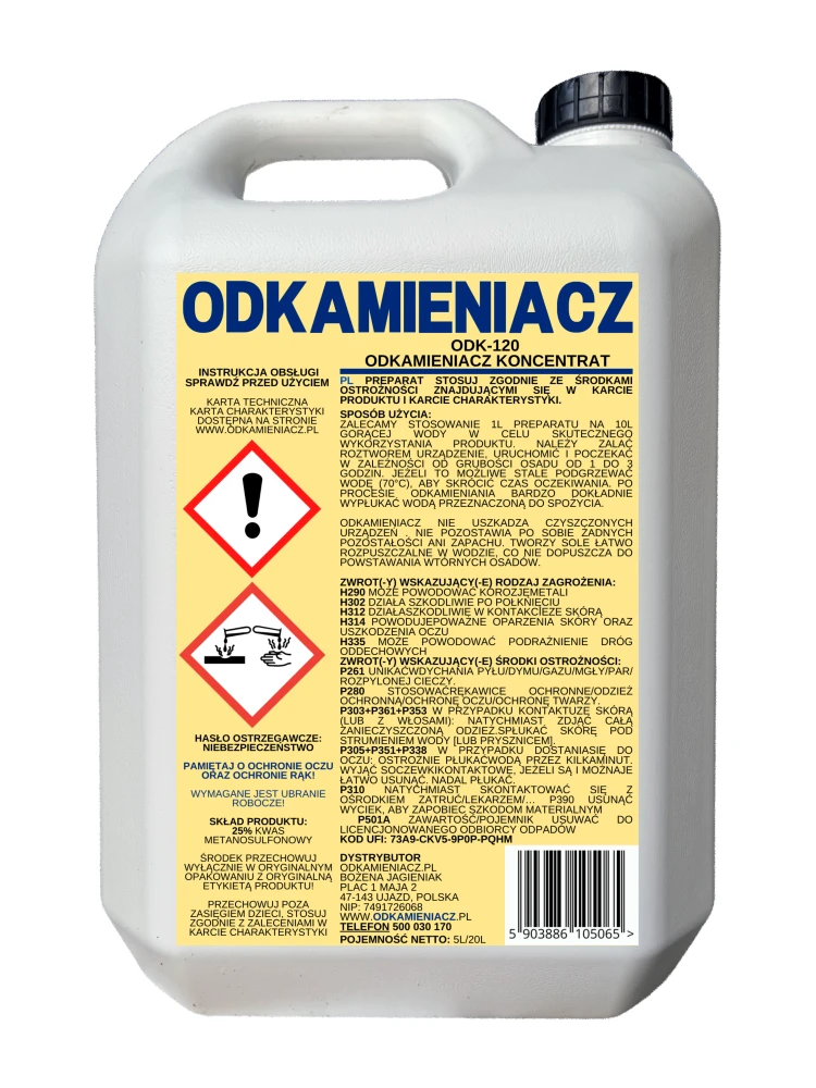 Odkamieniacz w płynie do wanien z hydromasażem, urządzeń sanitarnych, instalacji C.O. 5L